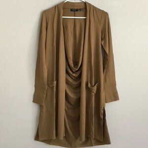 Susan Graver Weekend Reg Knit Draped-Back Cardigan - Caramel (Sz XXS) a470170